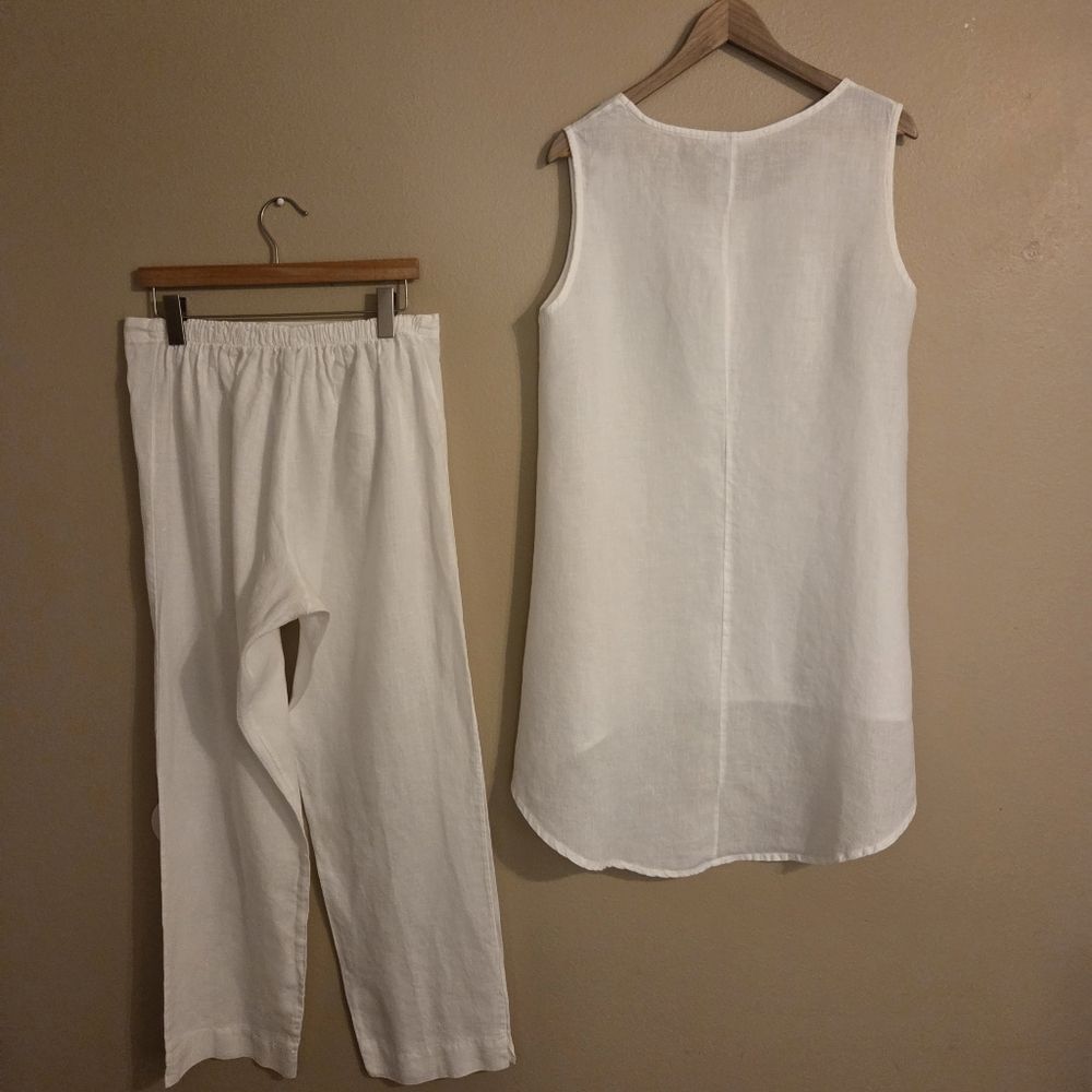 BRYN WALKER 2โ Piece Set White Linen Tunic White Linen Pants Lagenlook Women's L - Picture 6 of 15